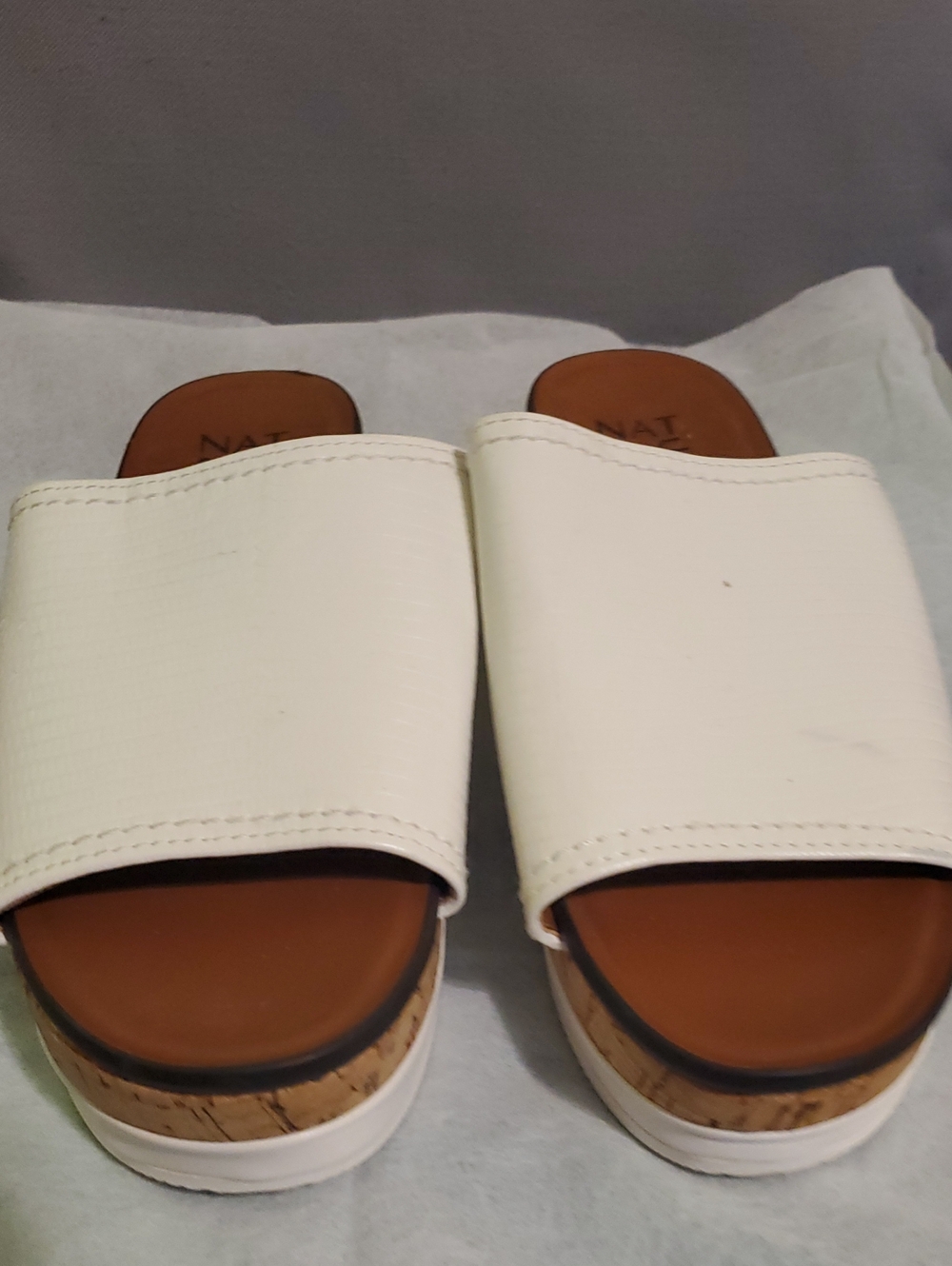 Naturalizer White Slide Cork-Platform Mules